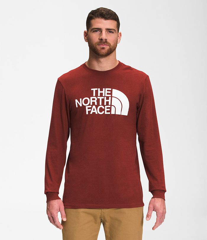 The North Face T Shirts Męska Ciemny Czerwone Długi Rękaw Pół kopuła - FNUO61780